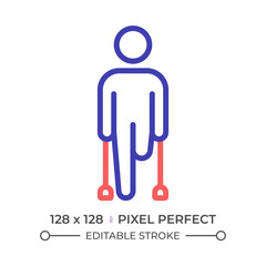 Leg amputation two color line icon. Injury recovery, mobility aids. Amputee special needs. Physiotherapy bicolor outline symbol. Duotone linear pictogram. Isolated illustration. Editable stroke