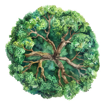 Tree top view, watercolor style vector cocculus seen tree	