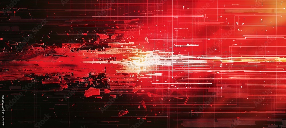 Poster red grunge digital glitch background. screen tv error screen damage distortion. generative ai techno