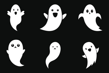 Obraz premium Hauntingly Cute Isolated Halloween Ghost Vectors Bundle