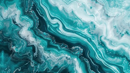 Fototapeta premium Serene Turquoise and Teal Marble Background with Fluid Lines and Copy Space for Text or Writing