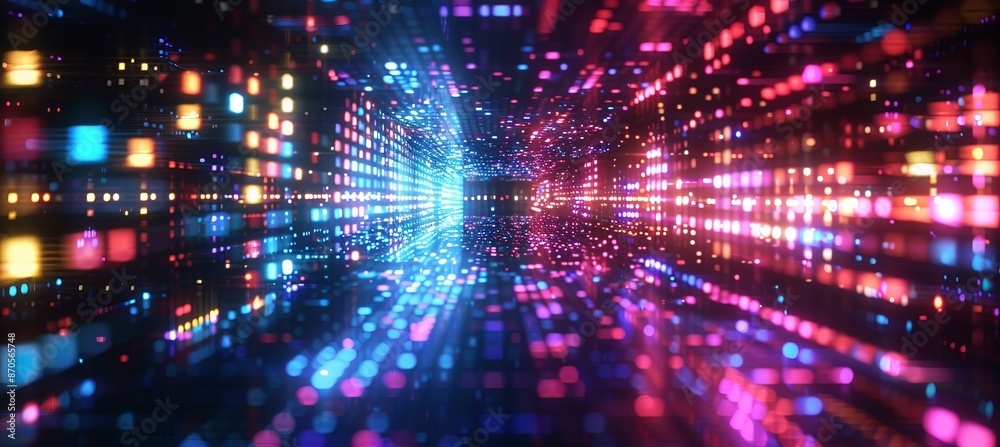 Poster colorful glowing digital cyberspace technology background. virtual data wireless transfer. generativ