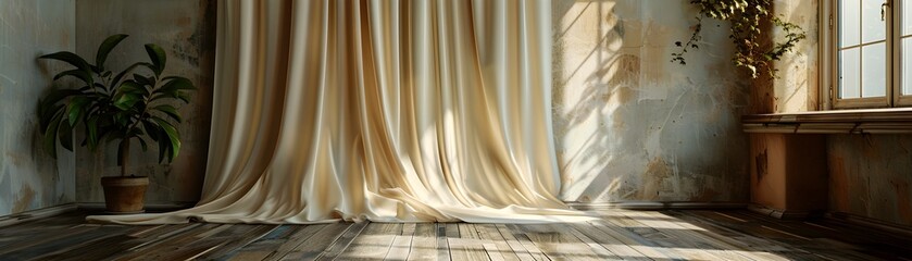 Opulent Silk Draped Table in Luxury Showroom for Product Display