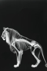 Fototapeta premium A surreal X-ray image of a lion with wings, showcasing the skeletal structure of both animal and bird.