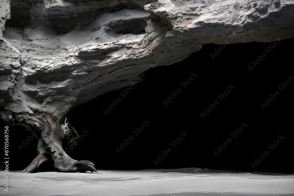 Poster cave interior with unique rock formations and deep shadows creating a dramatic scene