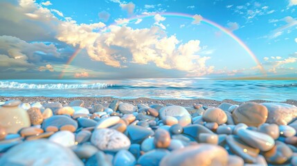 Obraz premium beach with pebbles and rainbow