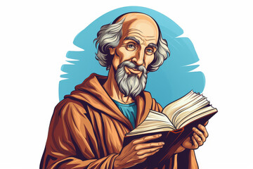 Vibrant color illustration of Saint Paul Apostle holding a book, showcasing a beautiful and detailed face.