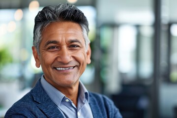 Obraz premium Close up portrait of confident mature CEO on office background.