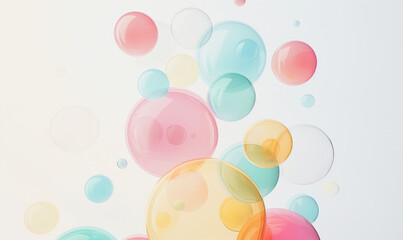 Colorful translucent bubbles floating against a light background