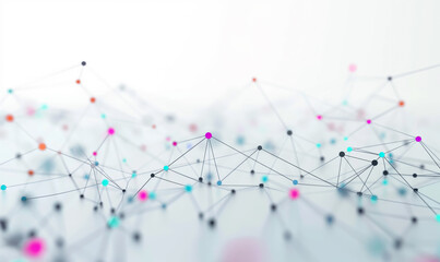 Abstract network of interconnected nodes with colorful points on a white blurred background