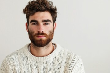 Fototapeta premium Young man in casual sweater with beard looking serious.