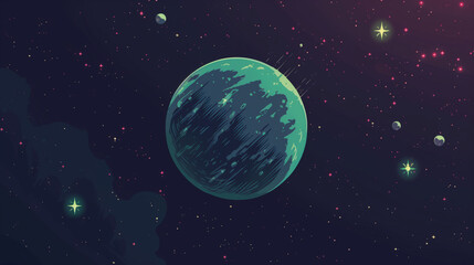 planet in space, earth and moon, star, universe illustration background
