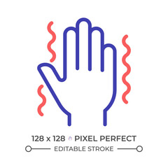 Parkinsons disease two color line icon. Central nervous system disorder. Hand tremor. Synapses illness bicolor outline symbol. Duotone linear pictogram. Isolated illustration. Editable stroke