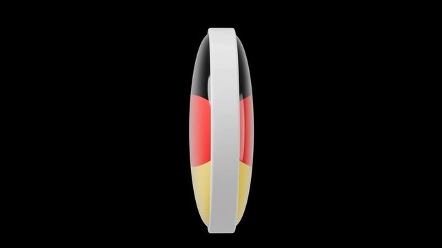 Germany, german Circle flag icon simple looped animation. Transparent backgound. 3d rendered movie with alpha channel. Round shape. 	