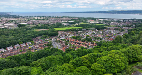 Aerial view of North Belfast, Newtownabbey and Glengormley Co Antrim Coast Northern Ireland