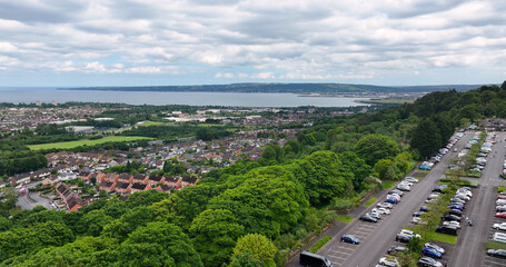 Aerial view of North Belfast, Newtownabbey and Glengormley Co Antrim Coast Northern Ireland