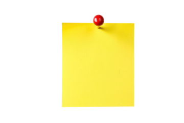 Yellow sticky post note with pushpin isolated on white or transparent png