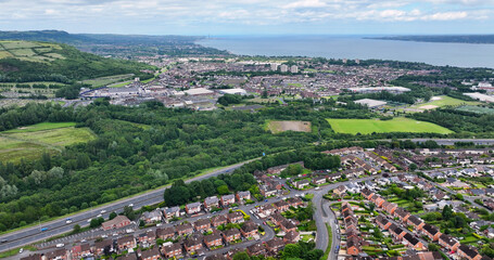 Aerial view of North Belfast, Newtownabbey and Glengormley Co Antrim Coast Northern Ireland