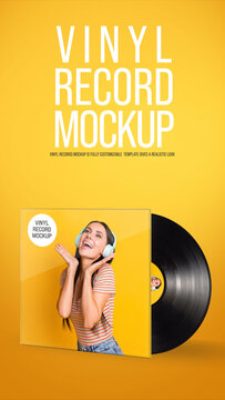 Vinyl Record Mockup. Vertical Stories Opener for Social Media.