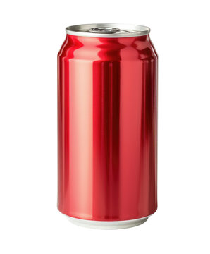 blank red aluminum can isolated on white or transparent png
