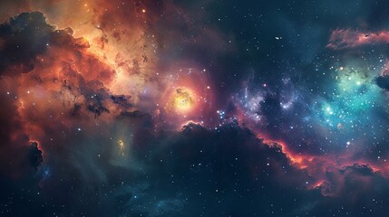 Naklejka premium Nebulas swirl with cosmic dust and gas, giving birth to new stars and planets in the depths of space.