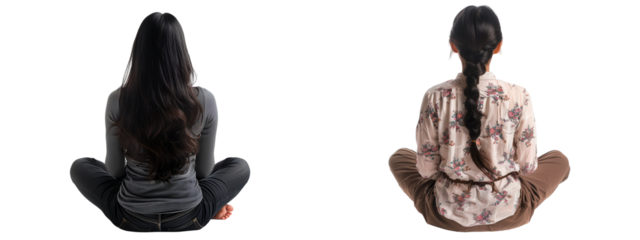 Set of Asian Women Sitting Cross-Legged on Transparent Background