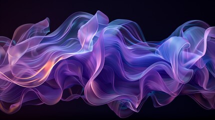Obraz premium Abstract flowing purple and blue waves and lines with orange highlights in a black background.