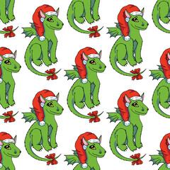 Green dragon. seamless pattern on white background.
