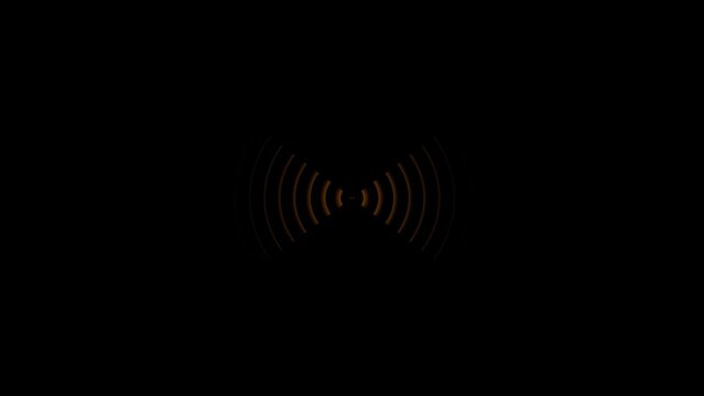 radio waves dark orange color animation. network tower produced radio wave concept on black background.
