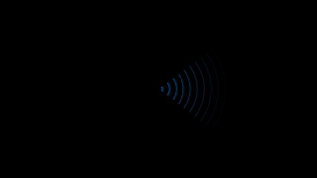 radio waves royal blue color animation. network tower produced radio wave concept on black background.