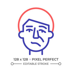 Facial nerve paralysis two color line icon. Bells palsy. Neurological medical condition. Physiotherapy injury bicolor outline symbol. Duotone linear pictogram. Isolated illustration. Editable stroke