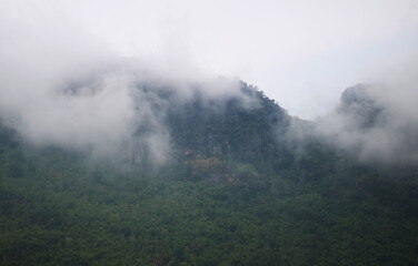 Foggy morning on the beautiful mountains