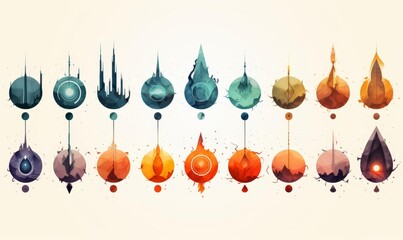 abstract legends flat design side view ancient symbols water color Triadic Color Scheme