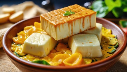 Creamy Cheese and Yellow Peppers in a Bowl.