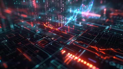 perspective screen monitor schedule financial visualization data analytics digital datum graph binary background net futuristic hologram interface map illustration blur sharpened.