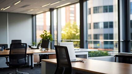 Blurred office interior space background. Working space with defocused effect. Business concept