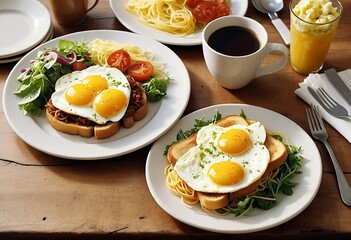 A Rustic Feast of Eggs  Bacon and Spaghetti