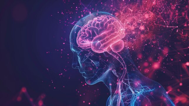 Abstract representation of human brain with glowing energy particles.  Concept for intelligence, creativity, or neurology.
