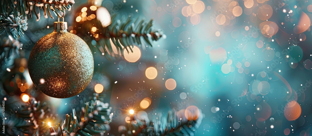 Poster festive christmas holiday tree decorations set against a joyful background with copy space image for
