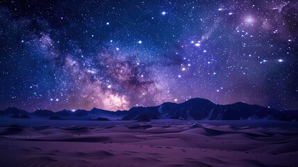 Fototapeta premium Serene Desert Night: Expansive Landscape under Twinkling Constellations