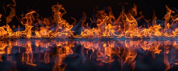 Flames reflecting on a surface, abstract art concept