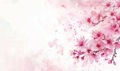 Cherry blossom spring pink background Digital illustration, white background, watercolor style