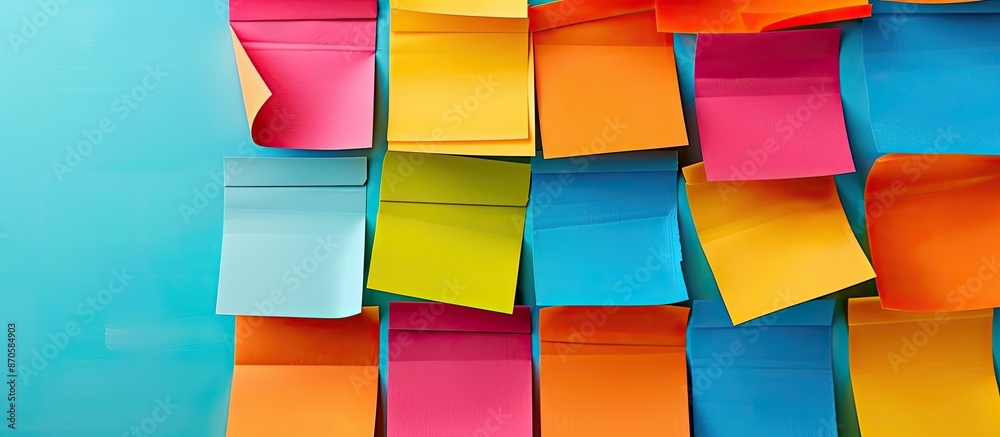 Poster colorful office stickers displayed on a colored background, providing ample copy space image for con