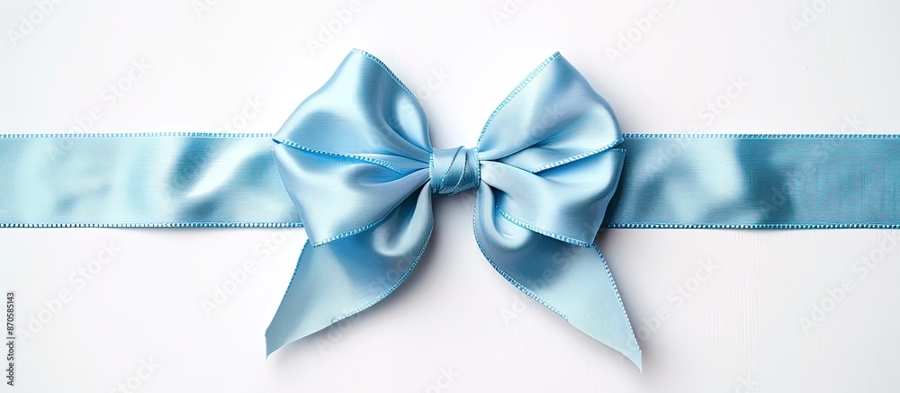 Aufkleber elegant blue bow tied with three satin ribbons aligned on a plain white backdrop, ideal for a copy s
