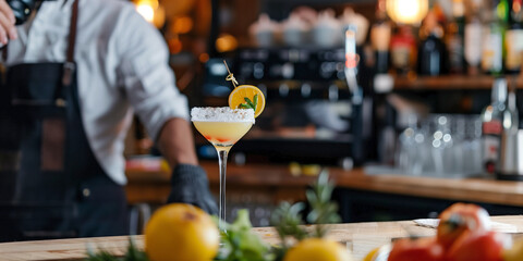 Bartender recording a mixology tutorial for social media showcasing drink preparation skills on camera.