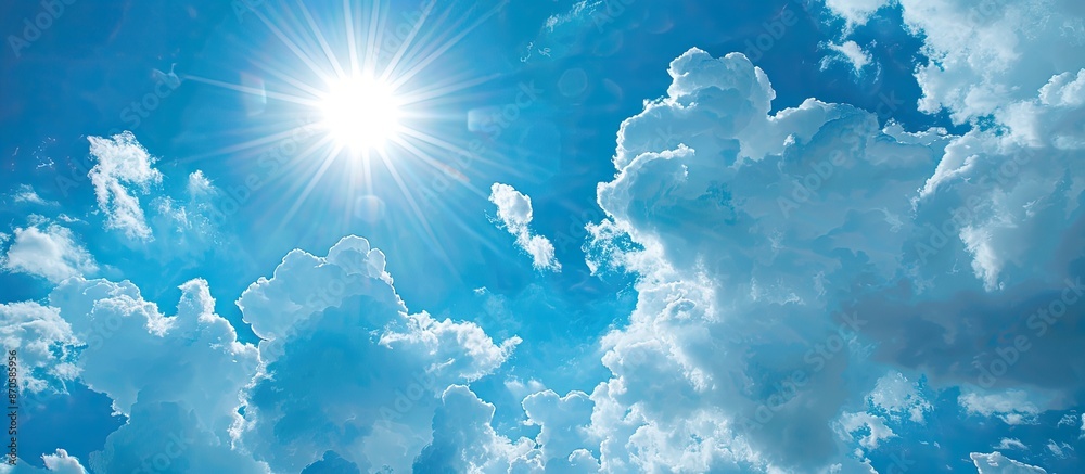 Poster background texture of a sunny sky with blue clouds, ideal for copy space image.