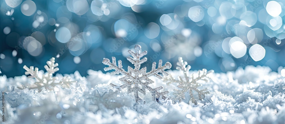 Aufkleber blue background with white artificial snow for a christmas winter greeting card with copy space imag