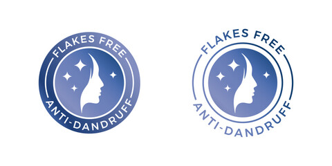Anti-dandruff flakes free icon for shampoo, vector symbols. Anti dandruff icon with face and shine for shampoo or hair oil and conditioner