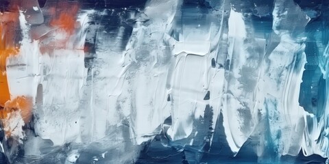 Abstract Painting with White and Blue Strokes