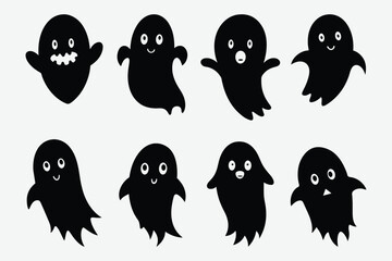 Spirited Fun Cute Ghost Silhouettes Vector art bundle Collection Ghost Bundle set isolated